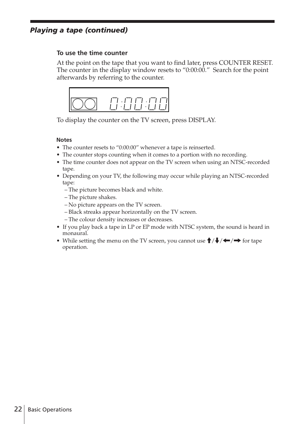 Playing a tape (continued) | Sony SLV-E780EE User Manual | Page 22 / 52