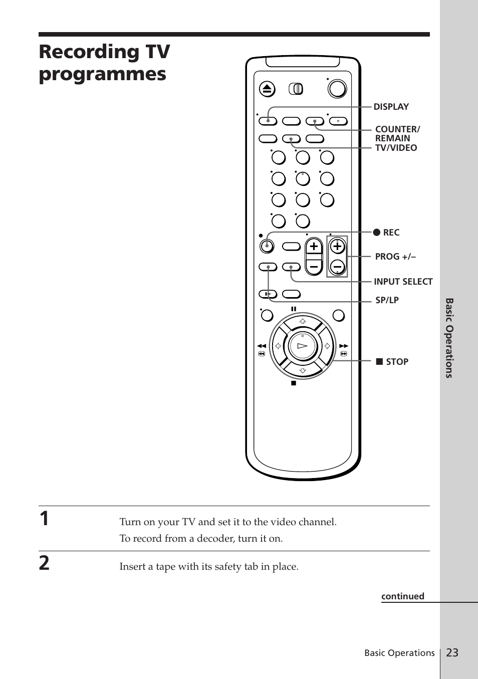 Recording tv programmes | Sony SLV-E780EE User Manual | Page 23 / 52
