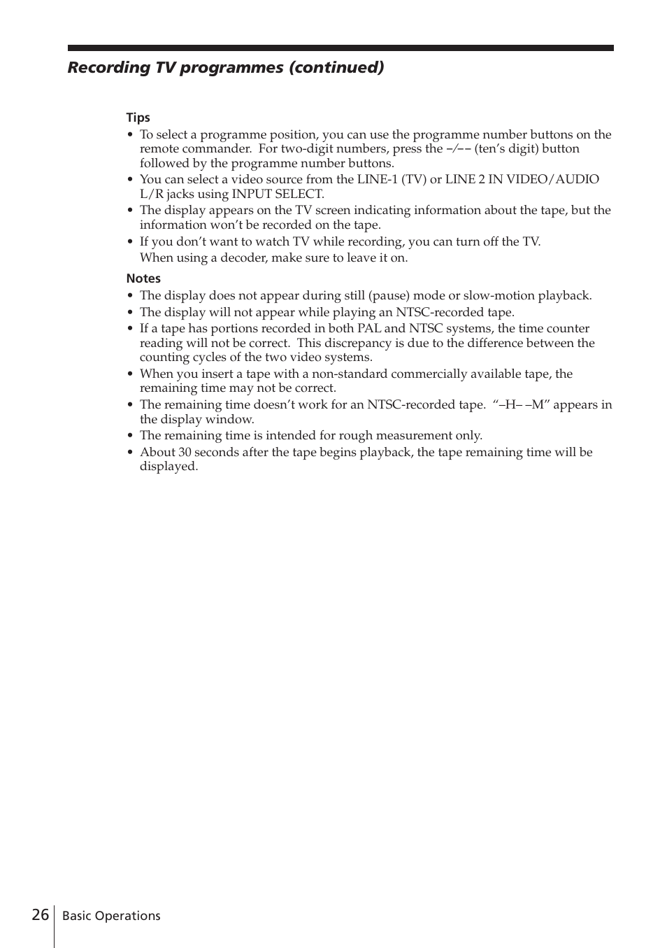 Recording tv programmes (continued) | Sony SLV-E780EE User Manual | Page 26 / 52