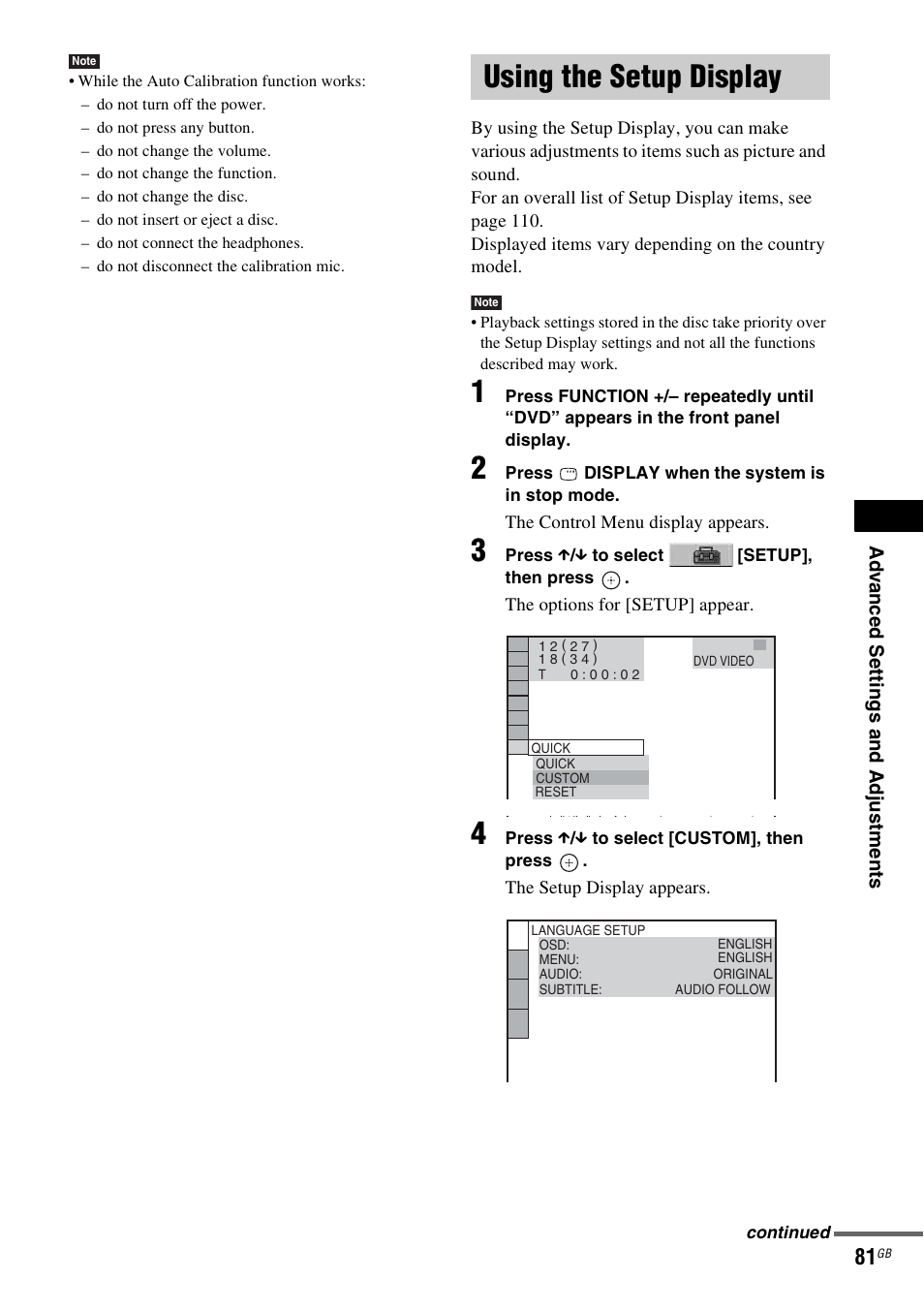 Using the setup display, Using | Sony DAV-DZ830W User Manual | Page 81 / 116