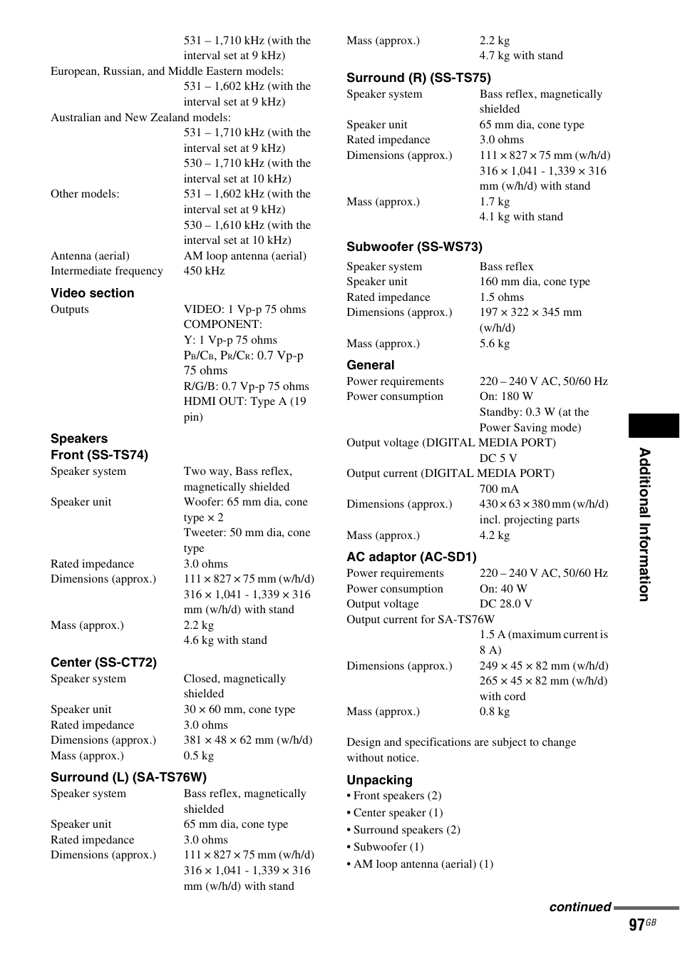 Ad dition al i n fo rm atio n | Sony DAV-DZ830W User Manual | Page 97 / 116