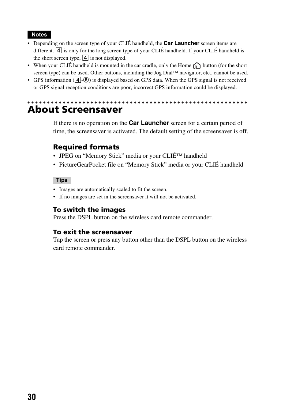 About screensaver, Required formats | Sony PEGA-CC5 User Manual | Page 30 / 84