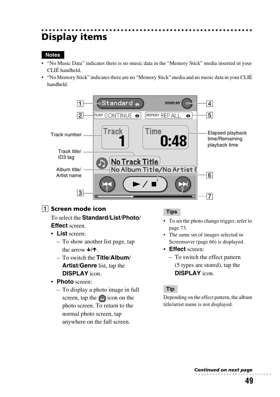 Display items | Sony PEGA-CC5 User Manual | Page 49 / 84