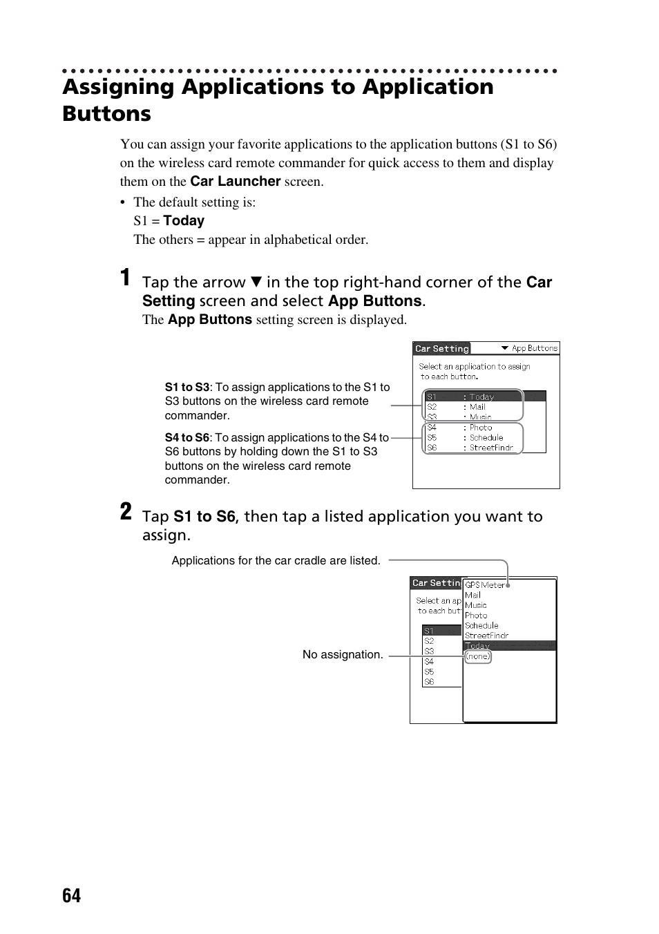 Assigning applications to application buttons | Sony PEGA-CC5 User Manual | Page 64 / 84