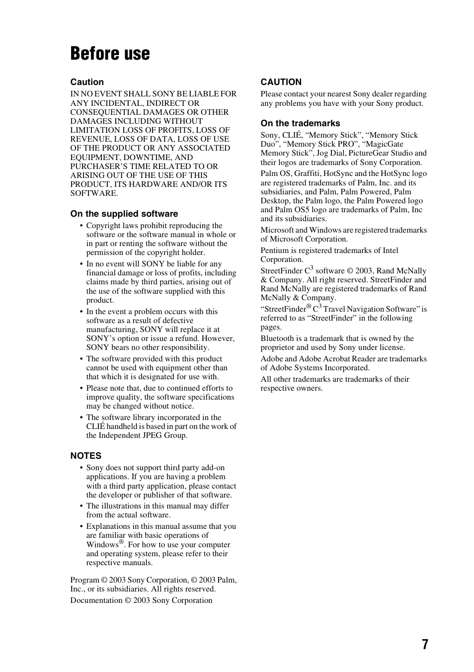 Before use | Sony PEGA-CC5 User Manual | Page 7 / 84
