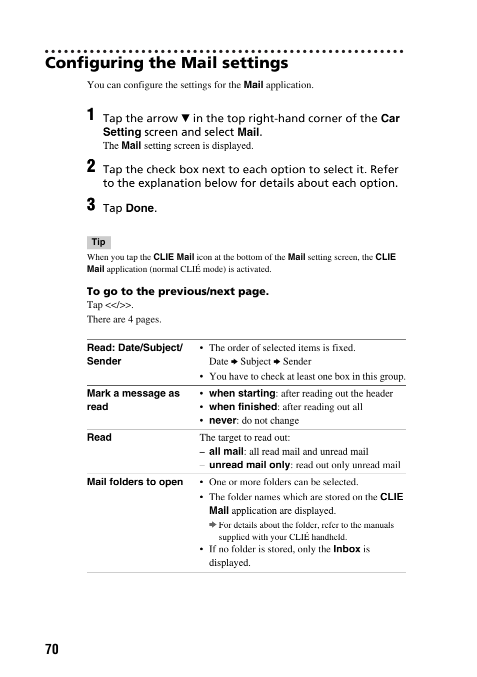 Configuring the mail settings | Sony PEGA-CC5 User Manual | Page 70 / 84