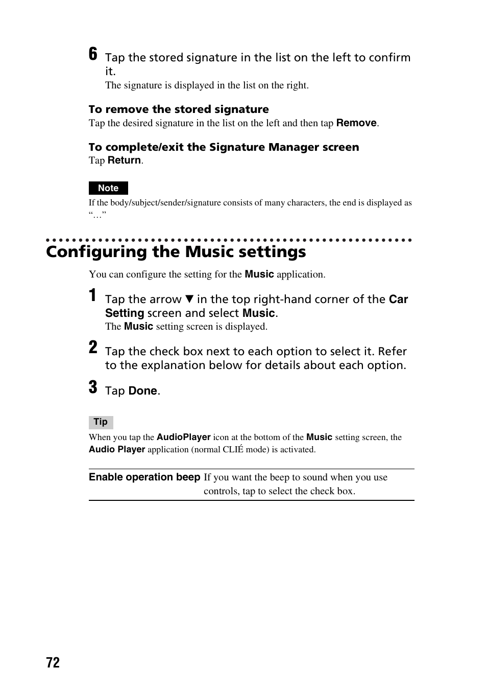 Configuring the music settings | Sony PEGA-CC5 User Manual | Page 72 / 84