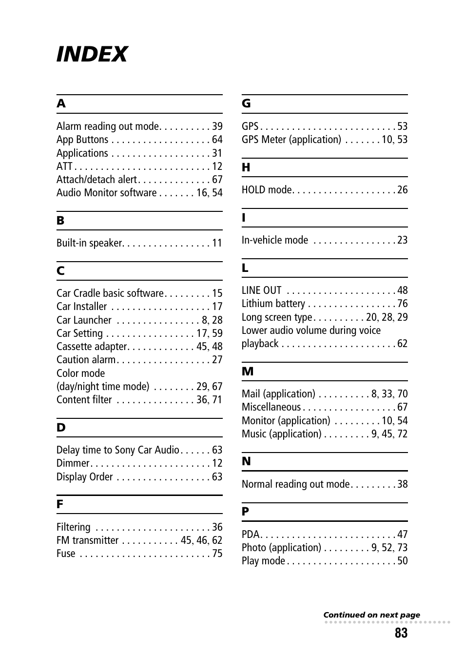 Index | Sony PEGA-CC5 User Manual | Page 83 / 84