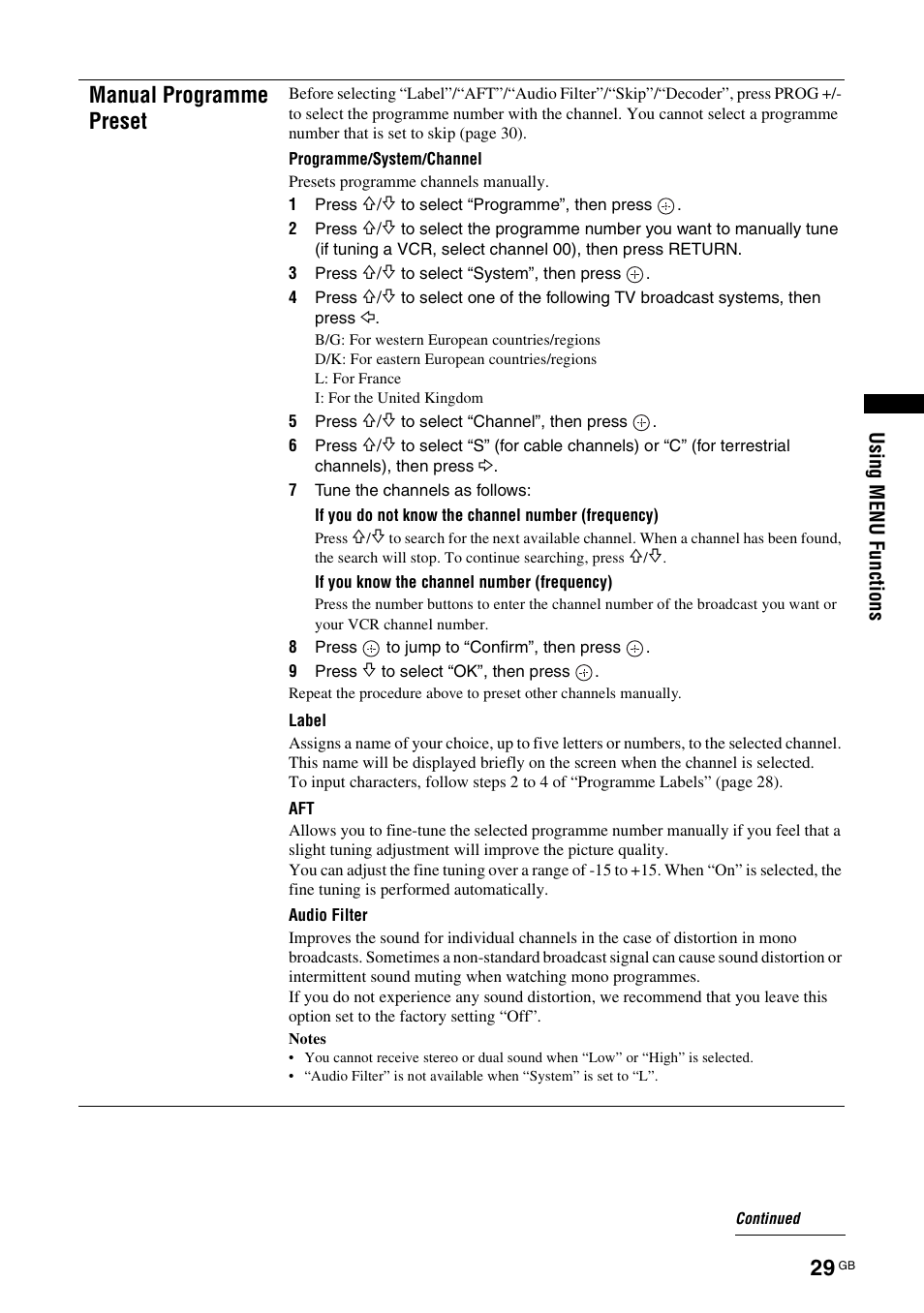 Manual programme preset | Sony BRAVIA KDL-26S2000 User Manual | Page 29 / 132