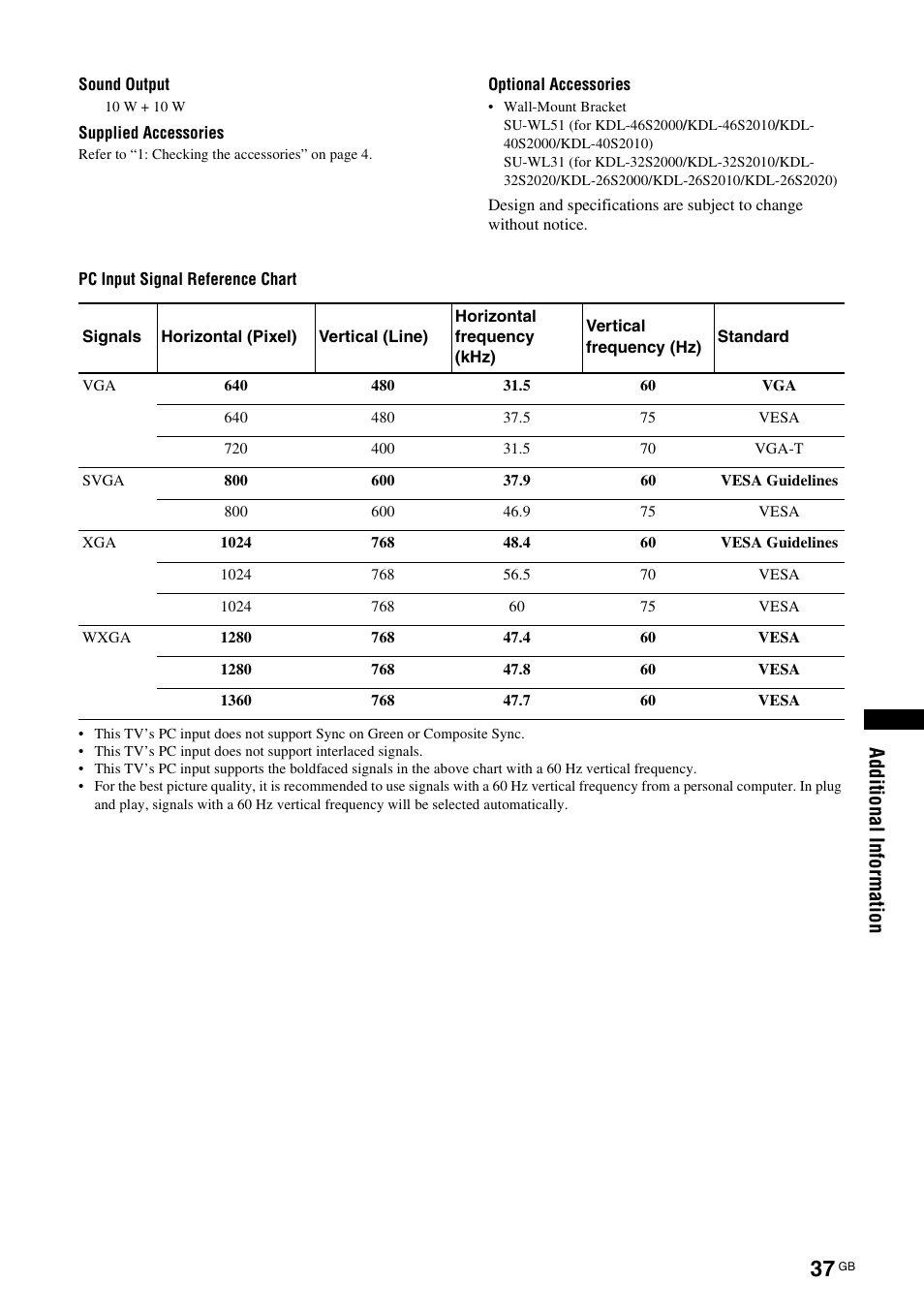Sony BRAVIA KDL-26S2000 User Manual | Page 37 / 132
