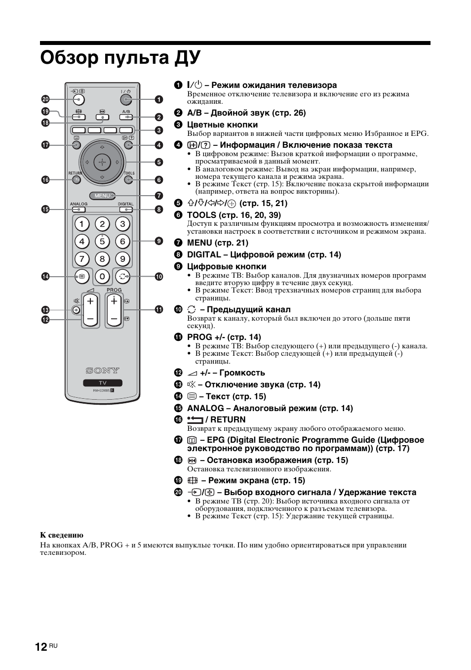 Обзор пульта ду | Sony BRAVIA KDL-26S2000 User Manual | Page 52 / 132