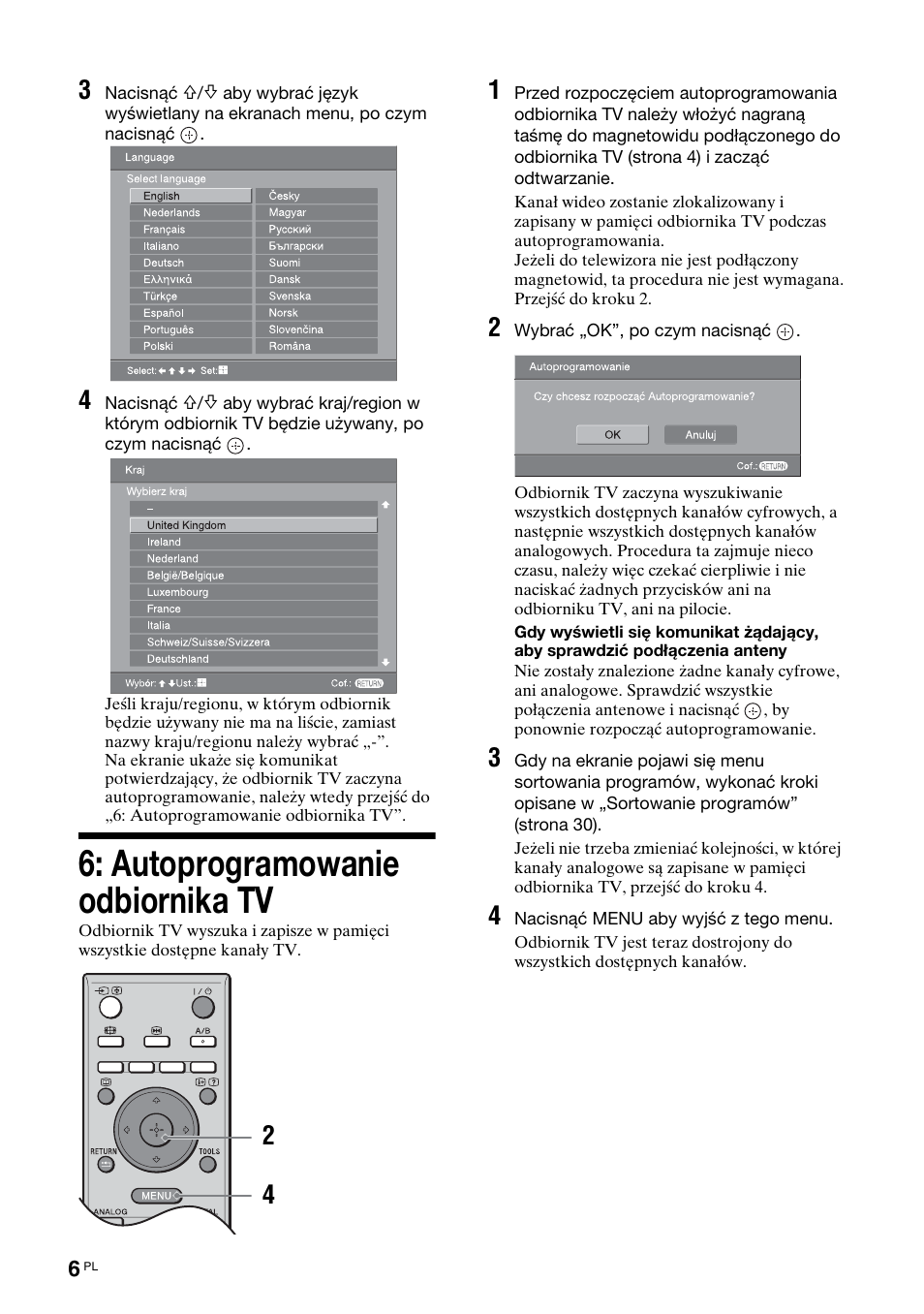 Autoprogramowanie odbiornika tv | Sony BRAVIA KDL-26S2000 User Manual | Page 92 / 132