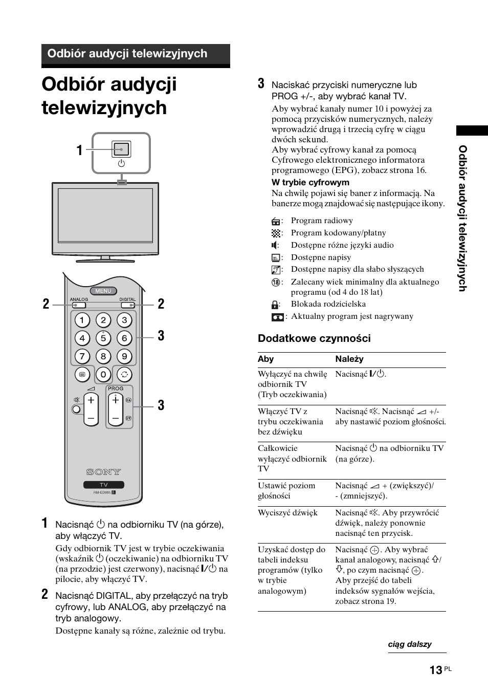 Odbiór audycji telewizyjnych | Sony BRAVIA KDL-26S2000 User Manual | Page 99 / 132