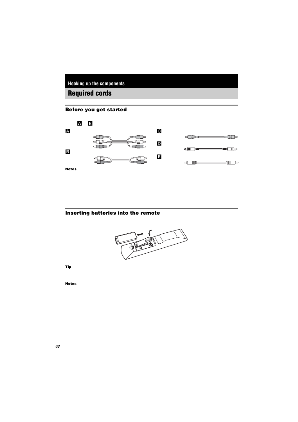 Hooking up the components, Required cords | Sony STR-LV500 User Manual | Page 4 / 36