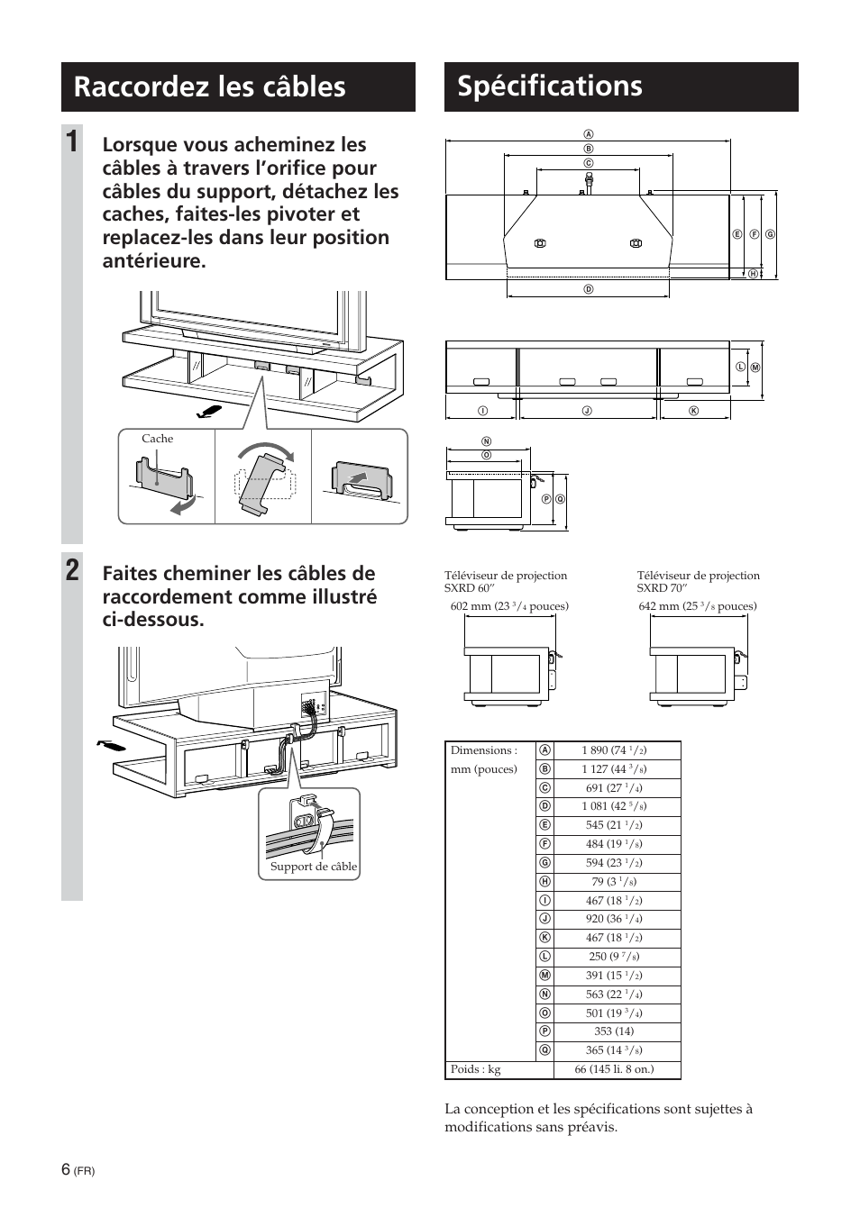 Spécifications, Raccordez les câbles 1 | Sony SU-RS51U User Manual | Page 12 / 64