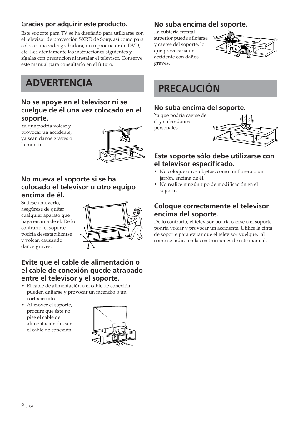 Español (es), Advertencia, Precaución | Sony SU-RS51U User Manual | Page 14 / 64