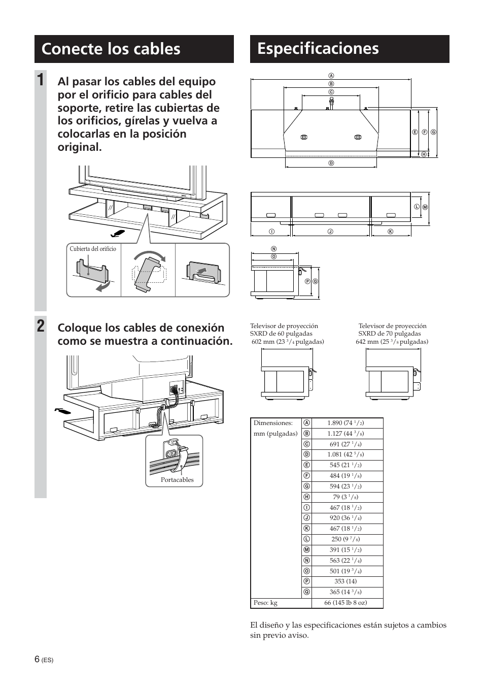 Especificaciones, Conecte los cables 1 | Sony SU-RS51U User Manual | Page 18 / 64