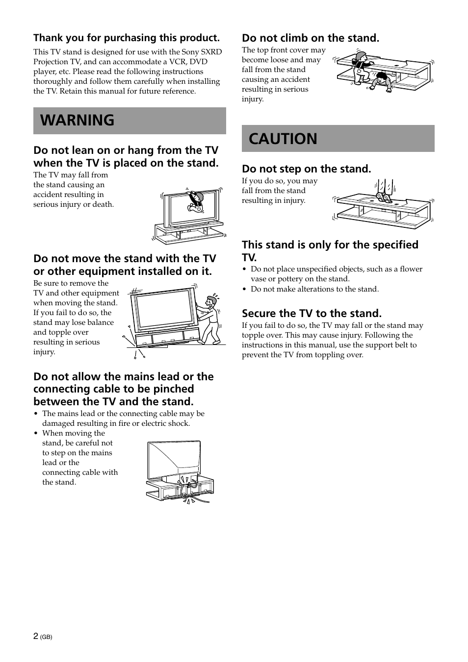 English (gb), Warning, Caution | Sony SU-RS51U User Manual | Page 2 / 64