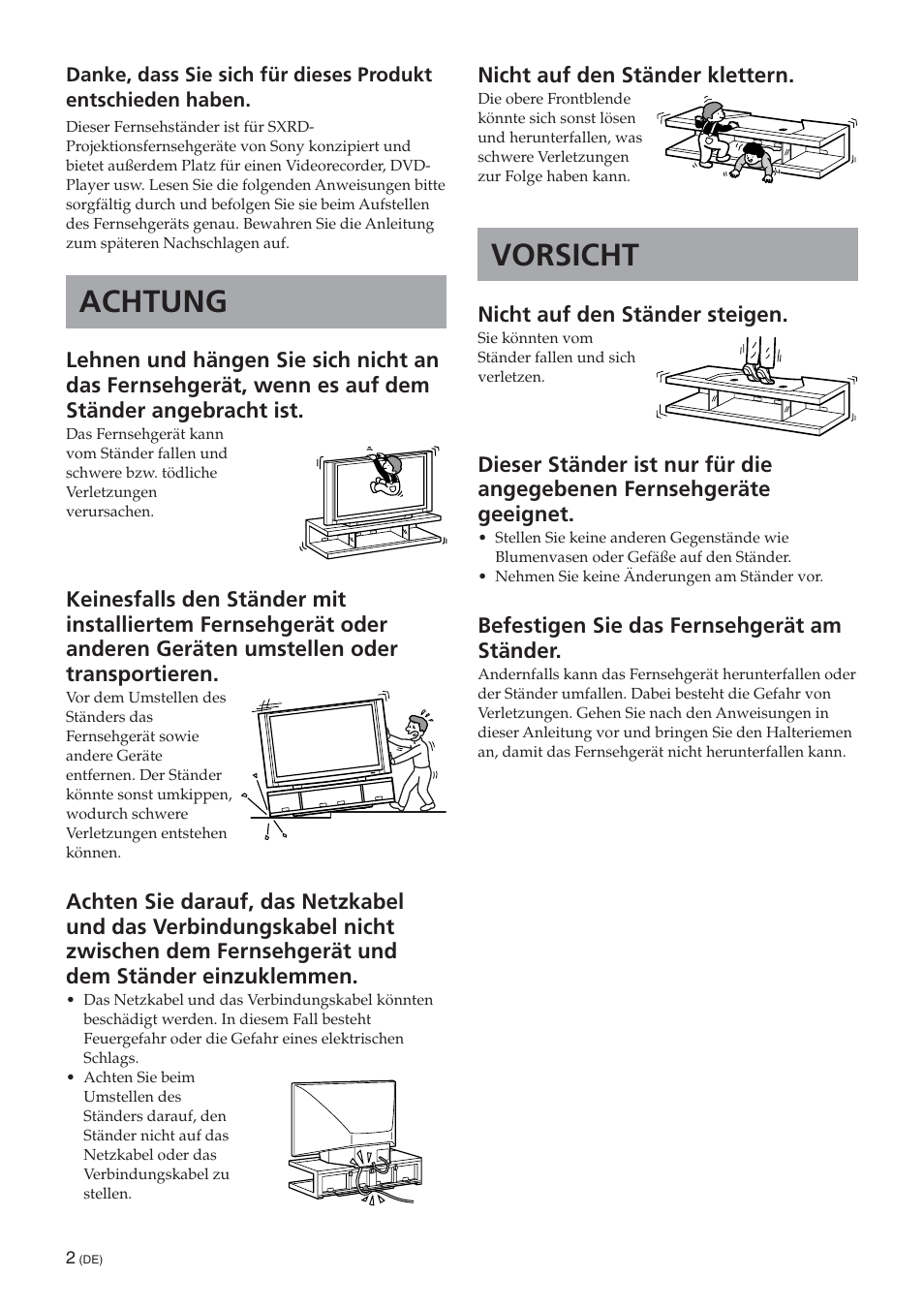 Deutscn (de), Achtung, Vorsicht | Sony SU-RS51U User Manual | Page 20 / 64