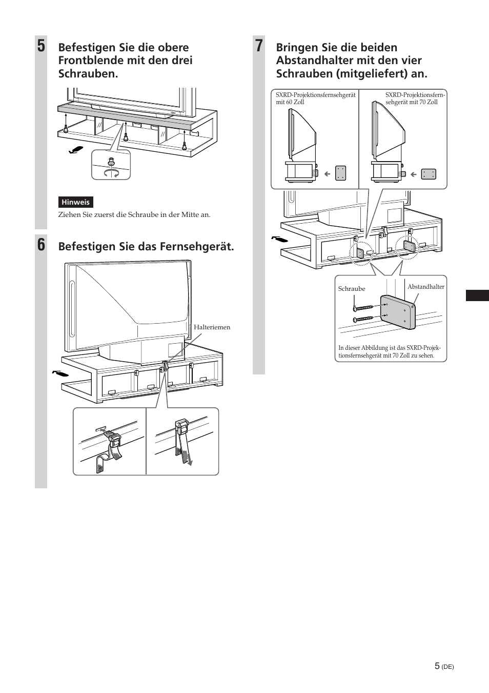 Befestigen sie das fernsehgerät | Sony SU-RS51U User Manual | Page 23 / 64