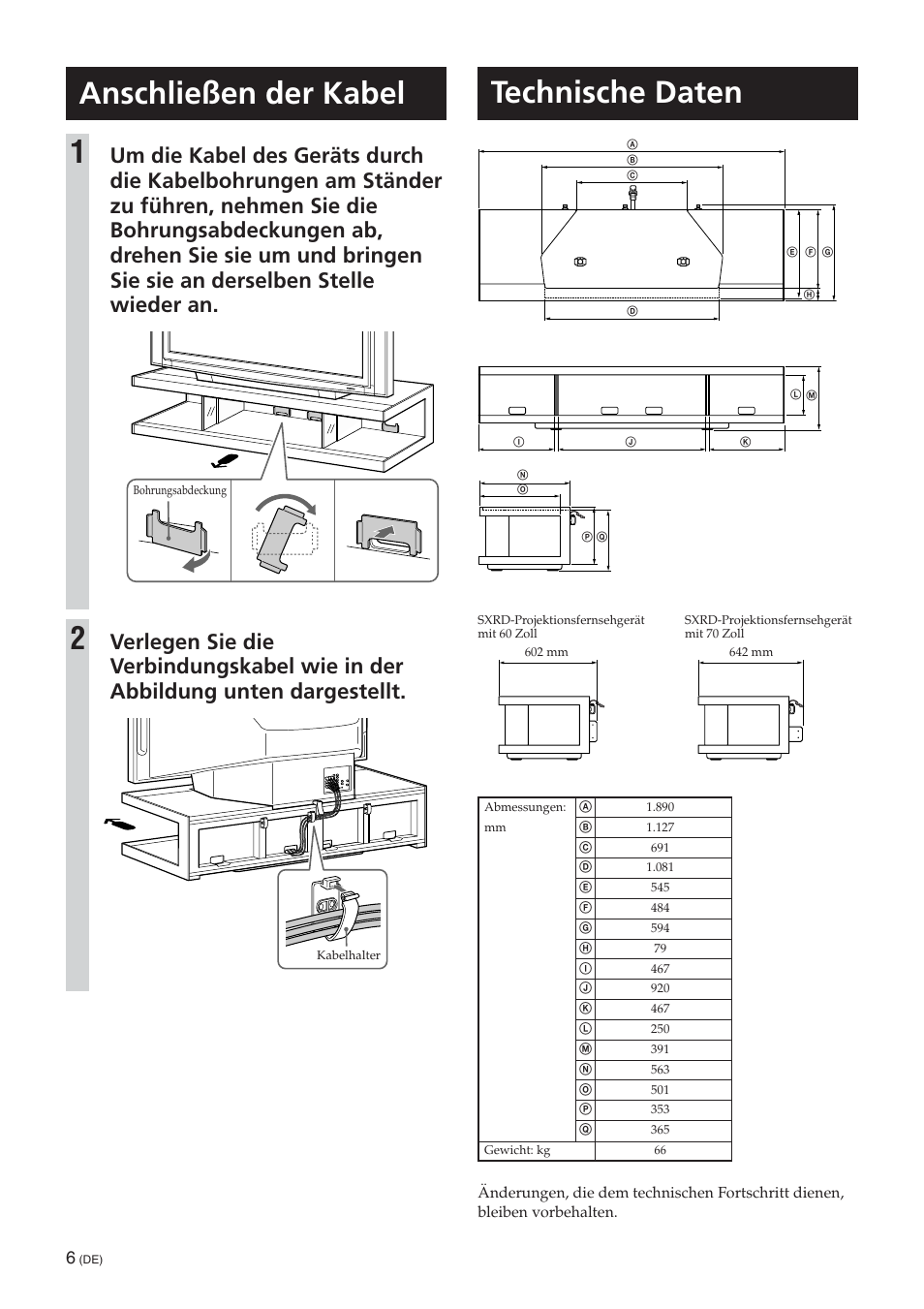 Technische daten, Anschließen der kabel 1 | Sony SU-RS51U User Manual | Page 24 / 64