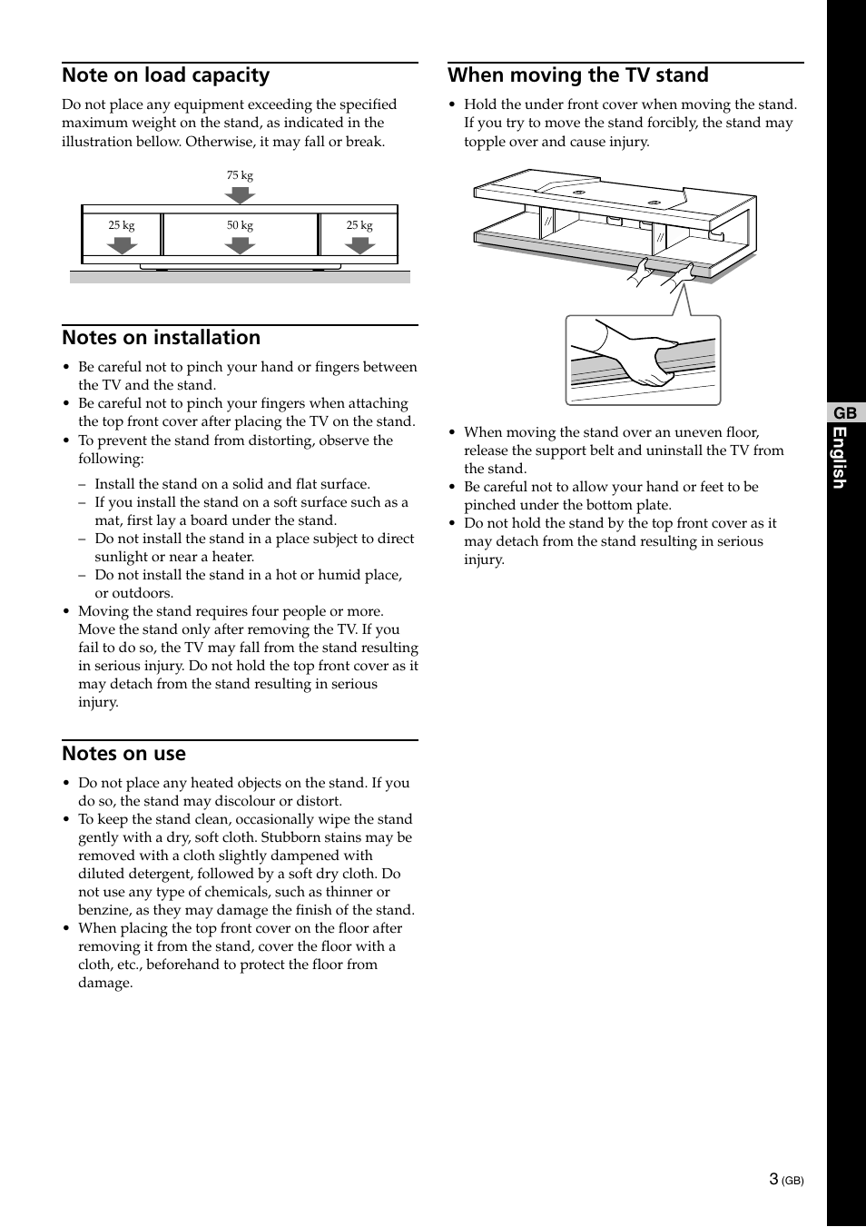 When moving the tv stand | Sony SU-RS51U User Manual | Page 3 / 64