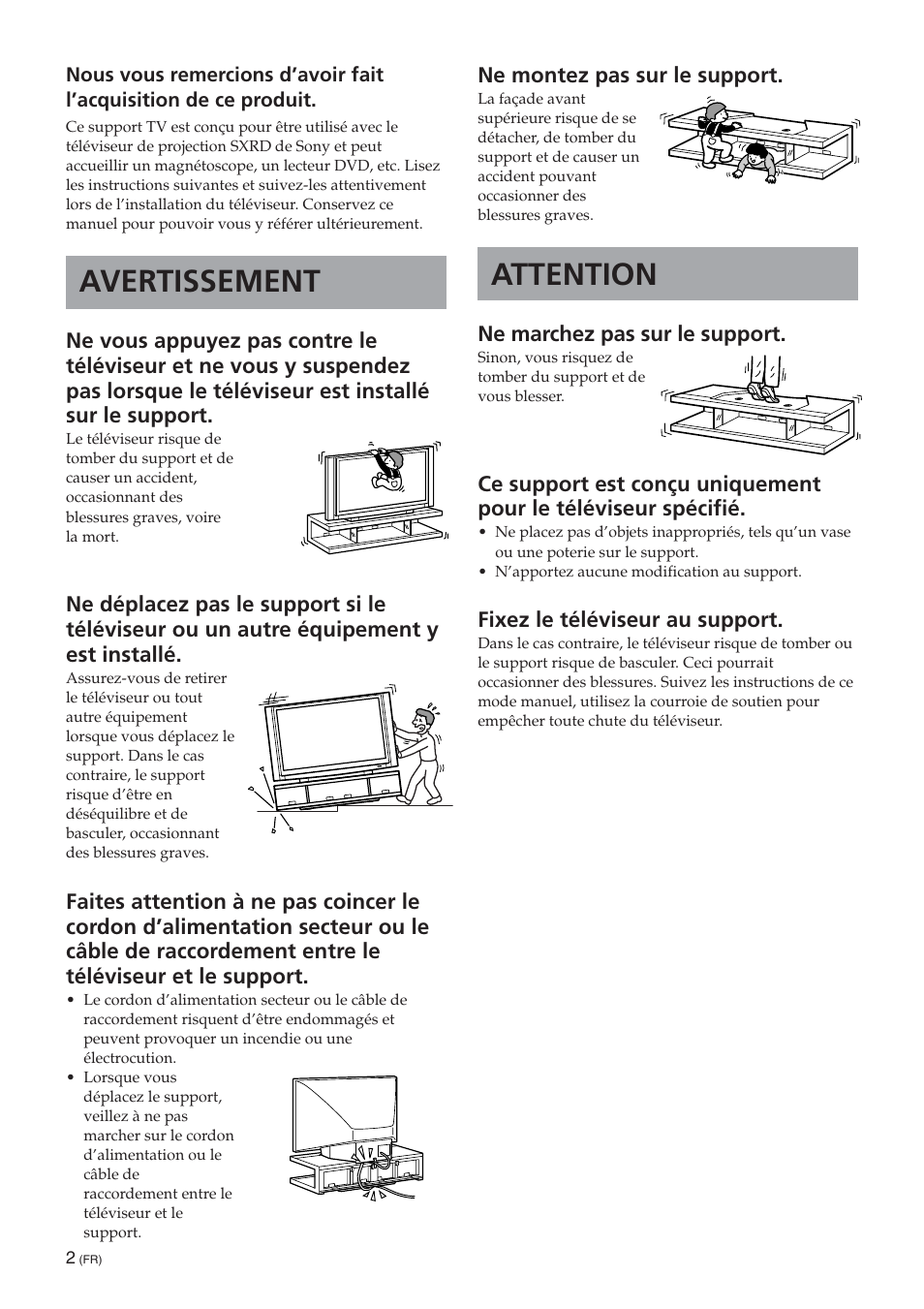 Français (fr), Avertissement, Attention | Sony SU-RS51U User Manual | Page 8 / 64