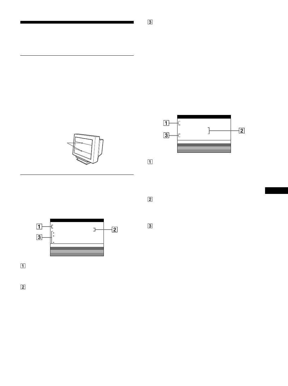 Störungsbehebung, Bildschirmmeldungen | Sony Color Graphic Display User Manual | Page 47 / 84