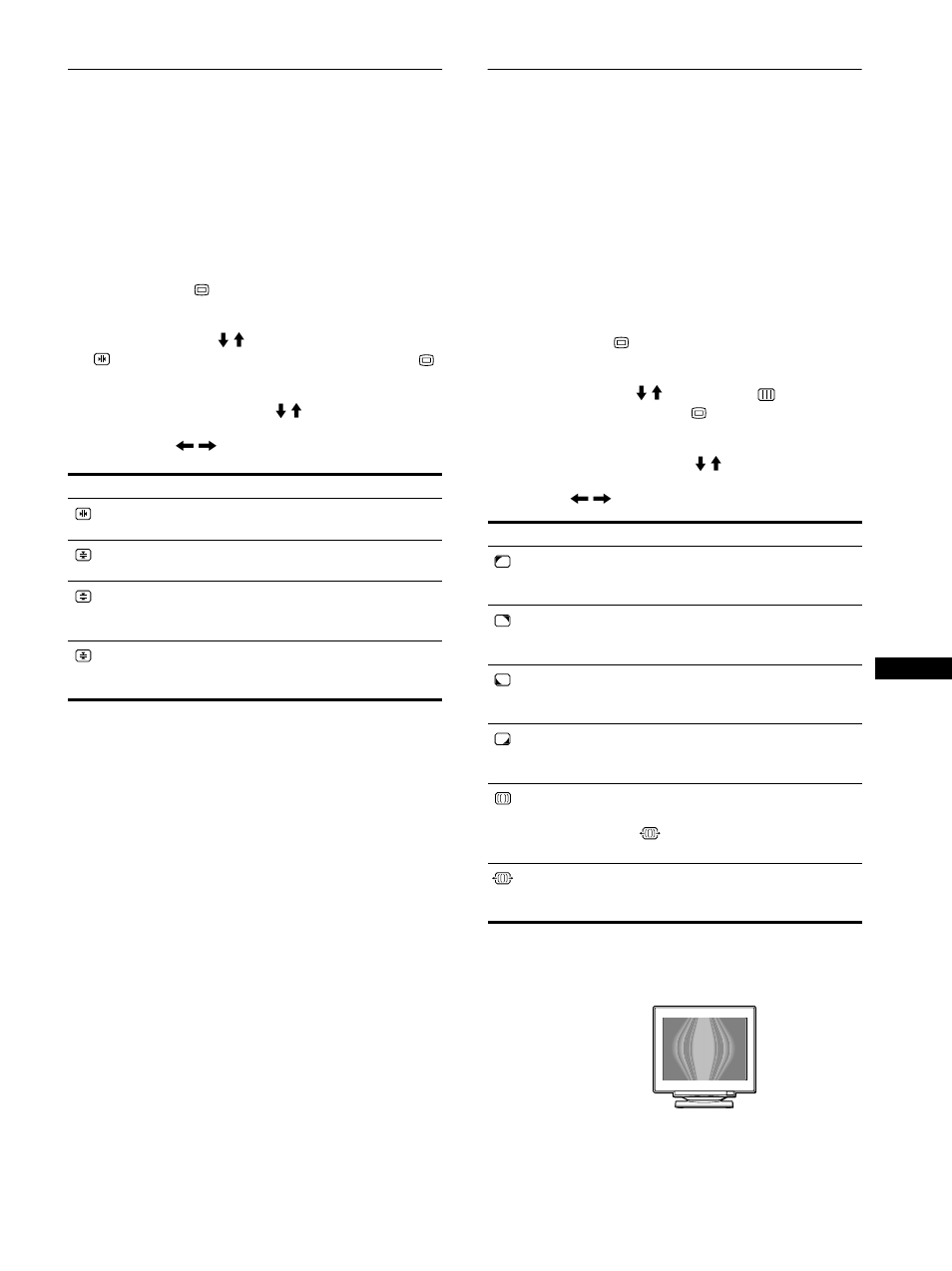 Ajuste de la convergencia (convergencia), Ajuste de la calidad de la imagen (pantalla) | Sony Color Graphic Display User Manual | Page 59 / 84