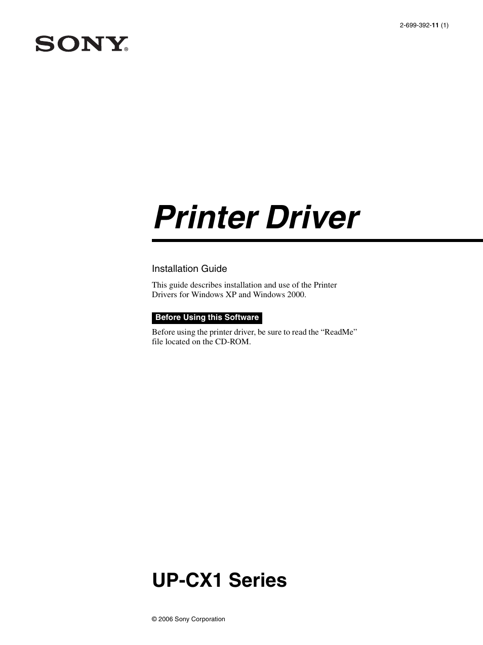 Sony UP-CX1 User Manual | 10 pages