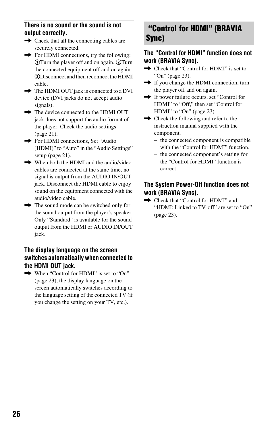 Control for hdmi” (bravia sync) | Sony BLU-RAY DISC BDP-SX1000 User Manual | Page 26 / 32