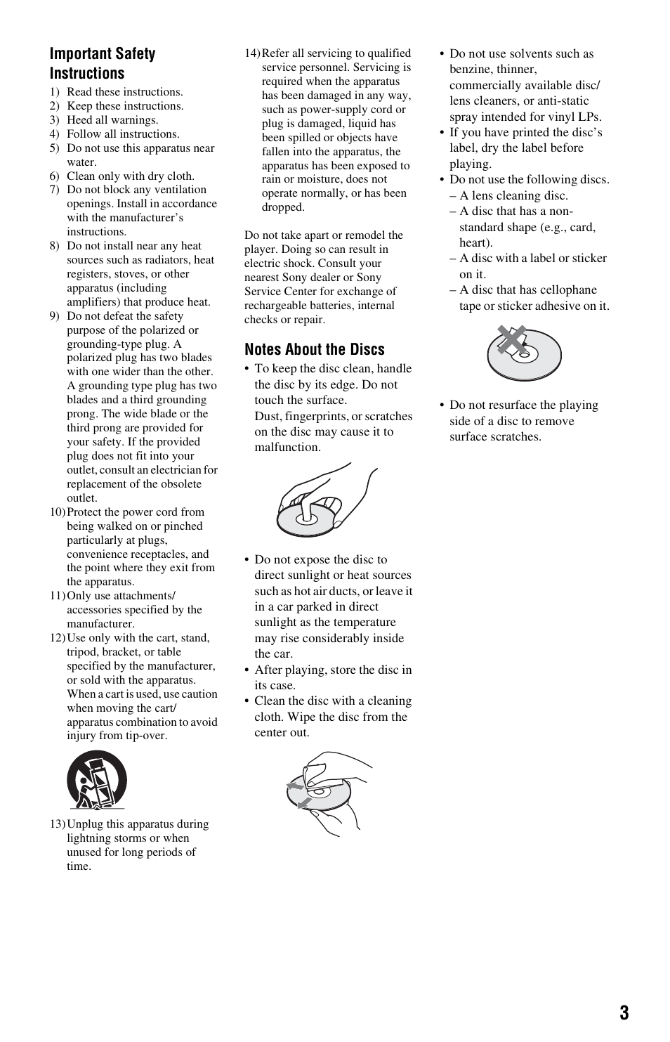 Important safety instructions | Sony BLU-RAY DISC BDP-SX1000 User Manual | Page 3 / 32