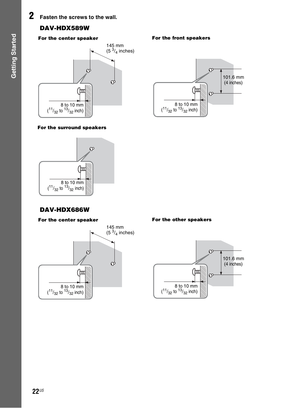 Gettin g star ted | Sony DAV-HDX589W User Manual | Page 22 / 116