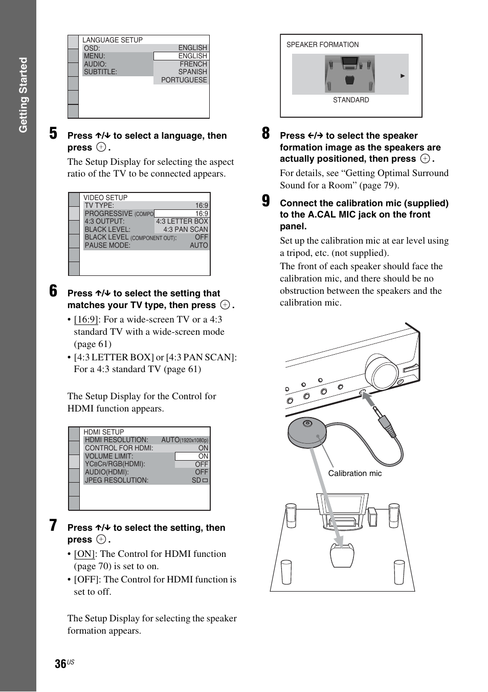 Gettin g star ted | Sony DAV-HDX589W User Manual | Page 36 / 116