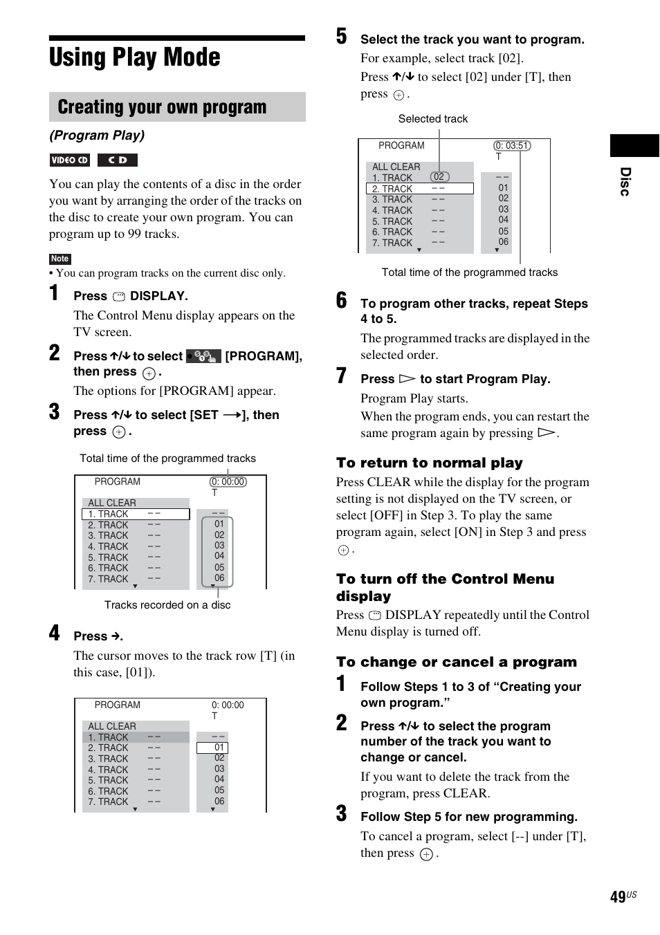 Using play mode, Creating your own program | Sony DAV-HDX589W User Manual | Page 49 / 116