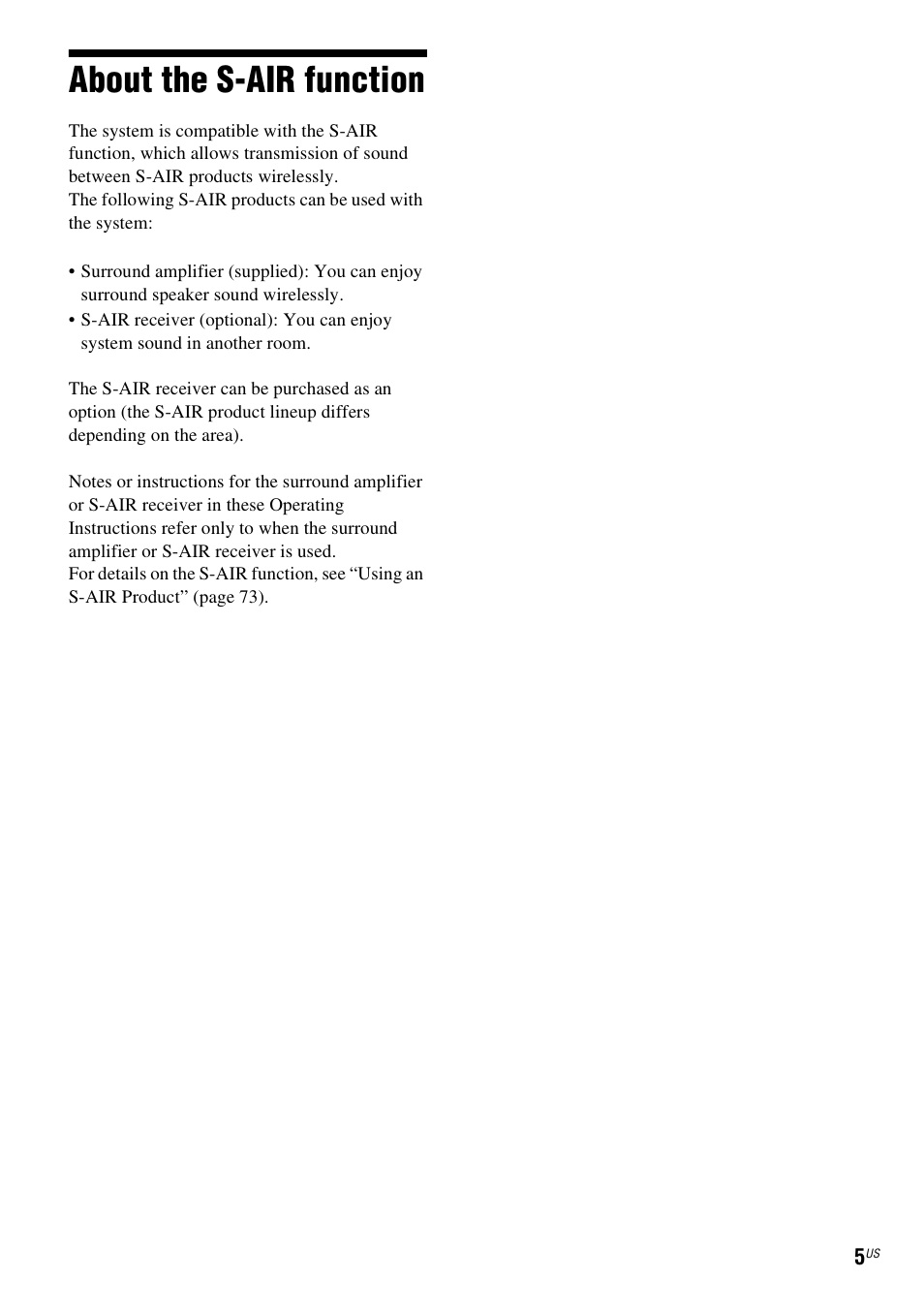 About the s-air function | Sony DAV-HDX589W User Manual | Page 5 / 116