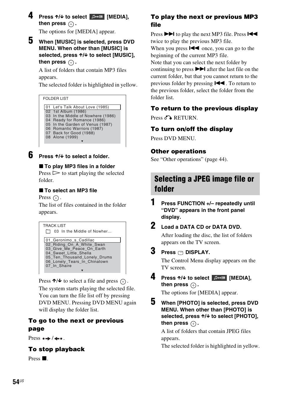 Selecting a jpeg image file or folder | Sony DAV-HDX589W User Manual | Page 54 / 116