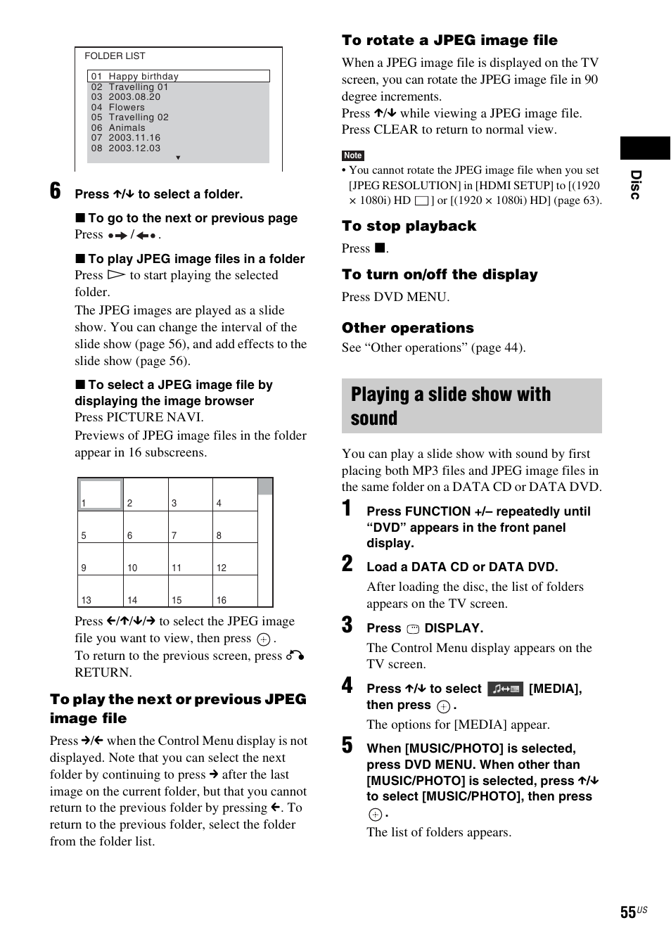 Playing a slide show with sound | Sony DAV-HDX589W User Manual | Page 55 / 116