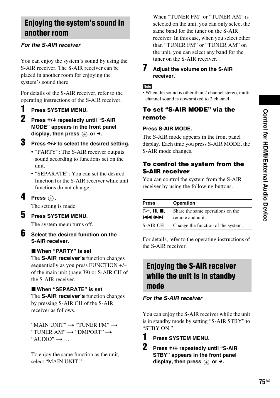 Enjoying the system’s sound in another room | Sony DAV-HDX589W User Manual | Page 75 / 116