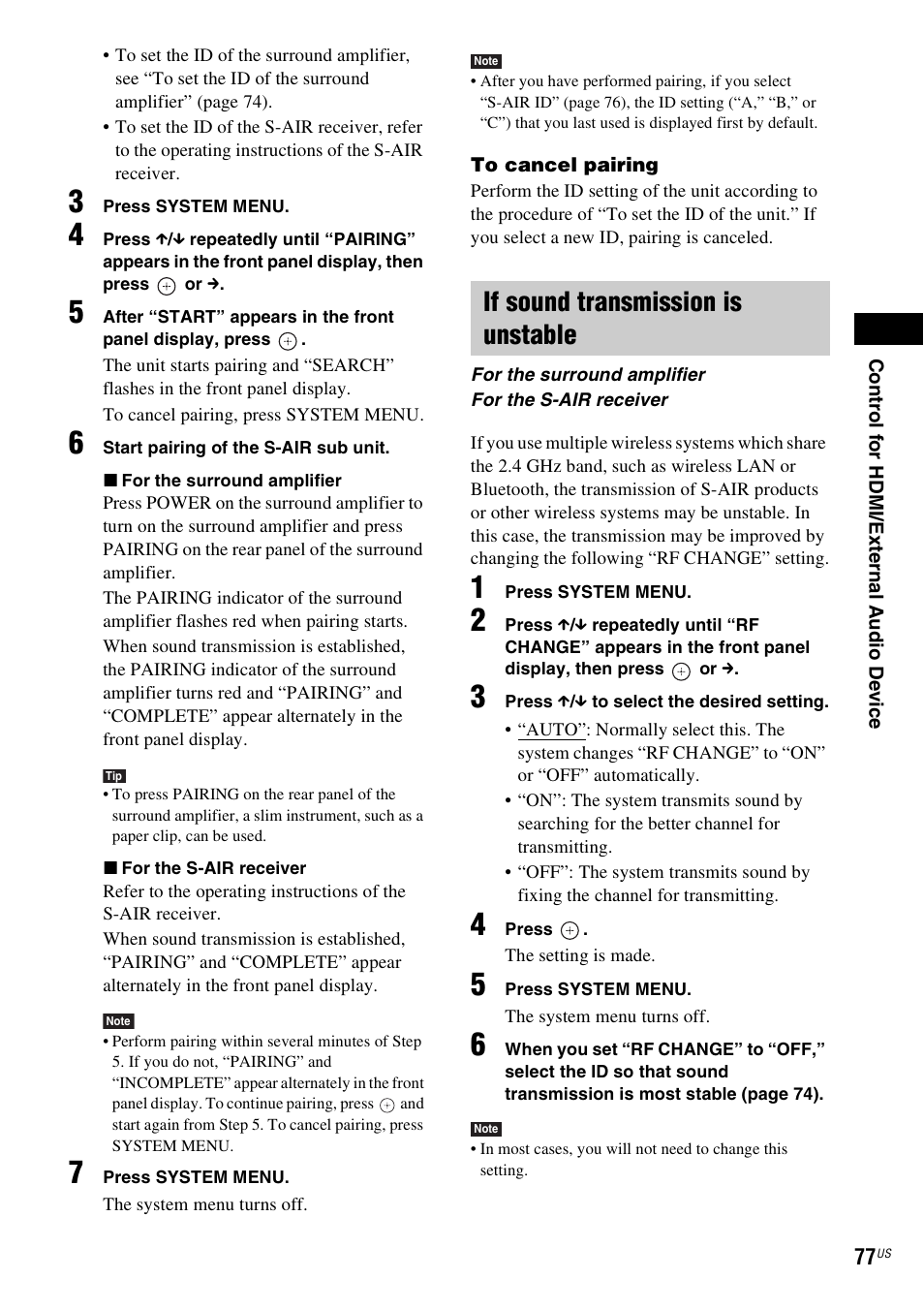 If sound transmission is unstable | Sony DAV-HDX589W User Manual | Page 77 / 116