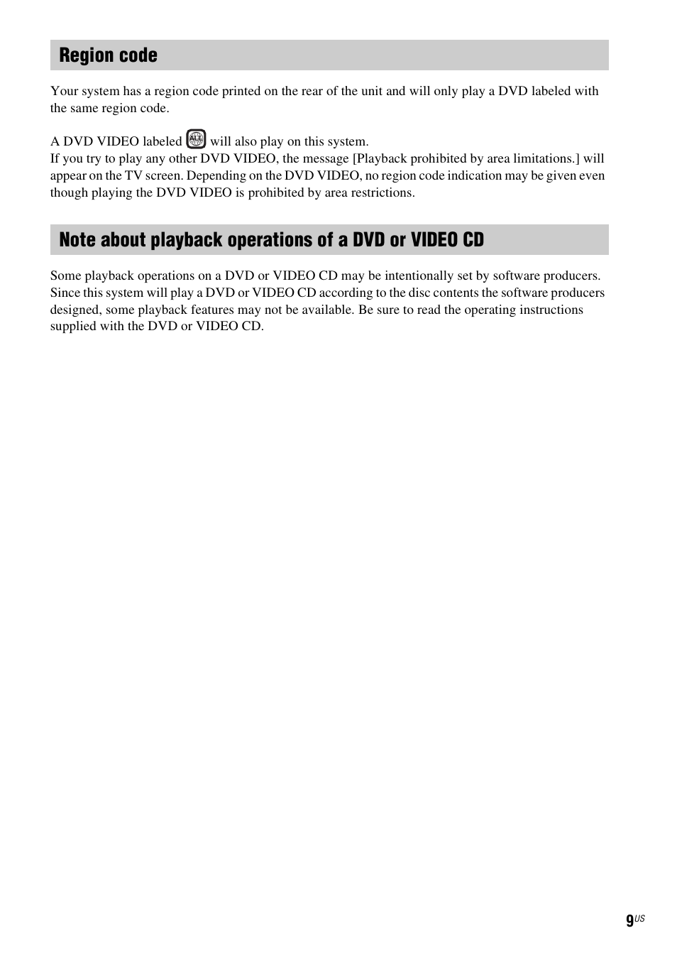 Region code | Sony DAV-HDX589W User Manual | Page 9 / 116