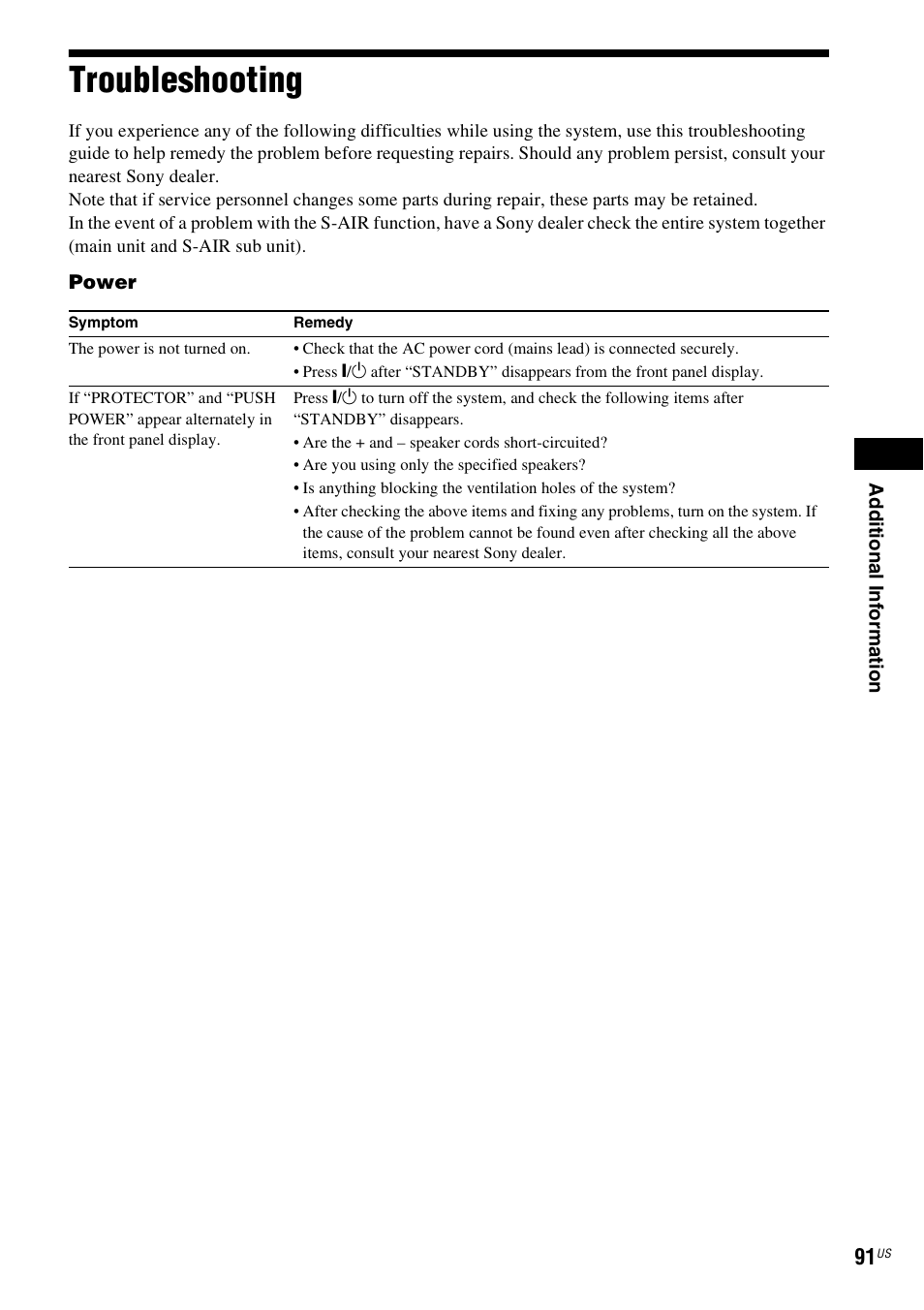 Troubleshooting | Sony DAV-HDX589W User Manual | Page 91 / 116