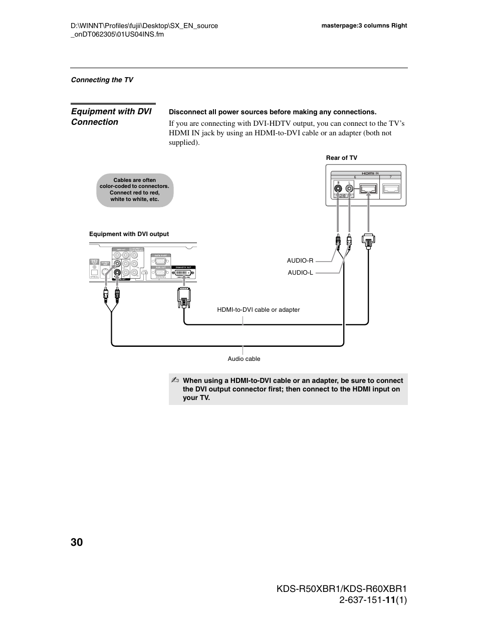 Equipment with dvi connection | Sony KDS-R50XBR1 User Manual | Page 30 / 120