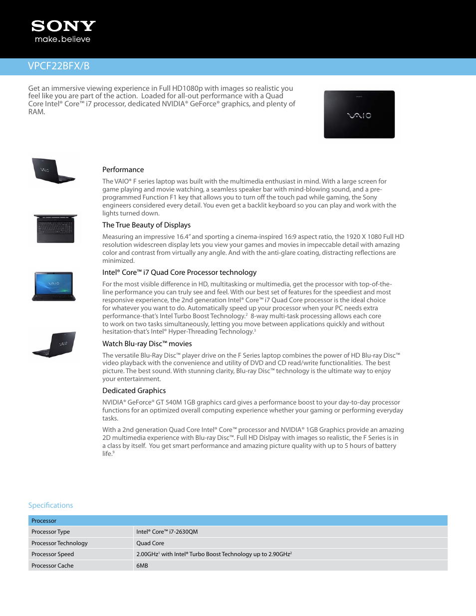 Sony VPCF22BFX/B User Manual | 4 pages