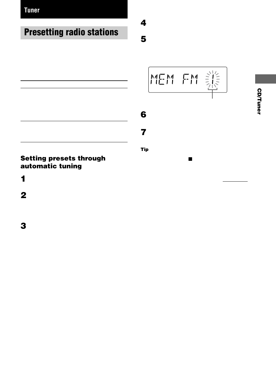 Tuner, Presetting radio stations | Sony CHC-TB10 User Manual | Page 11 / 32