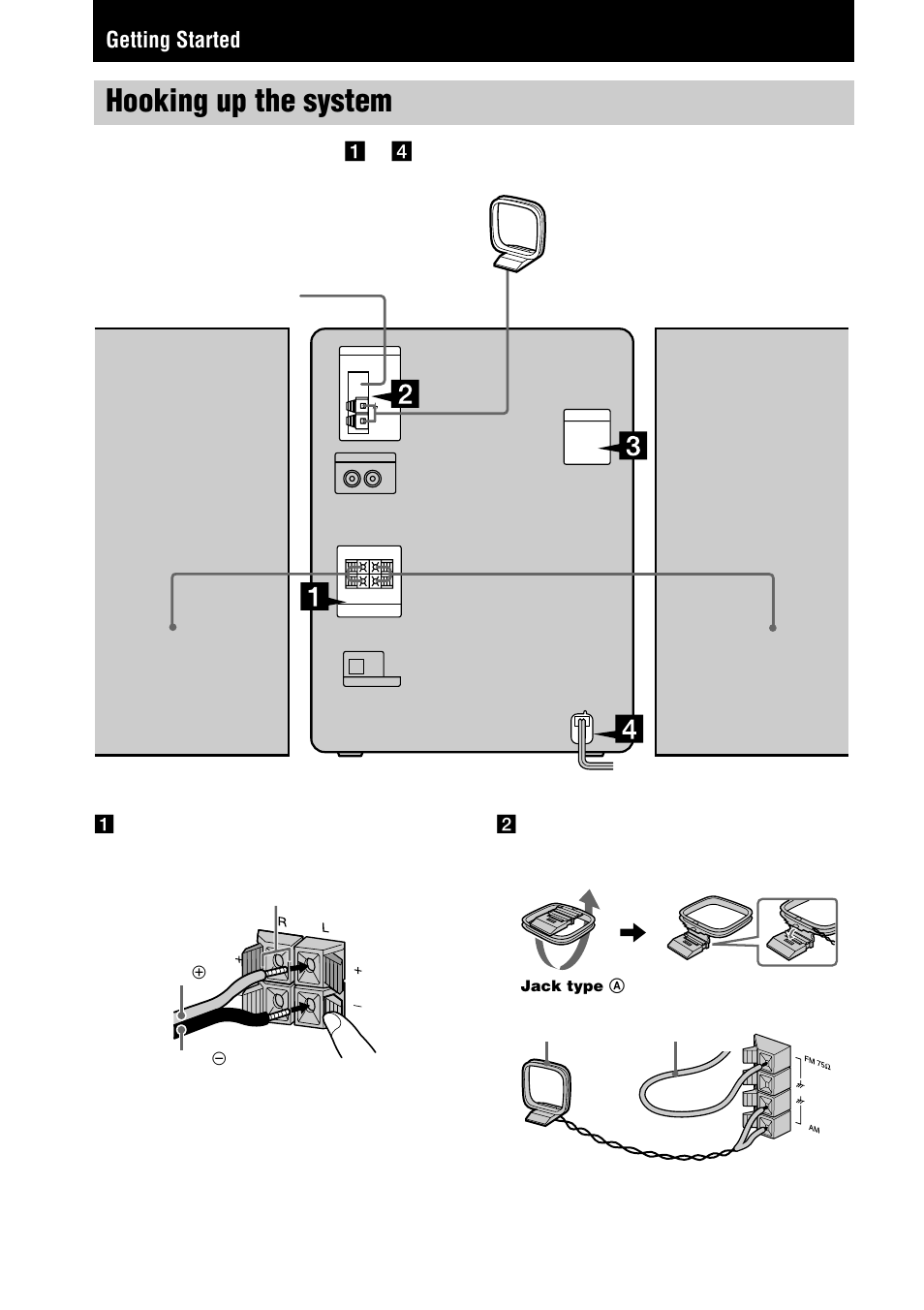 Getting started, Hooking up the system | Sony CHC-TB10 User Manual | Page 6 / 32