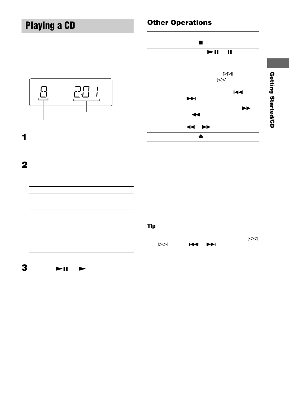 Playing a cd, Normal play/shuffle play /repeat play, Other operations | Sony CHC-TB10 User Manual | Page 9 / 32