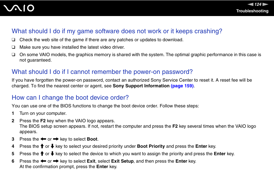 How can i change the boot device order | Sony VAIO VGN-NS User Manual | Page 124 / 175