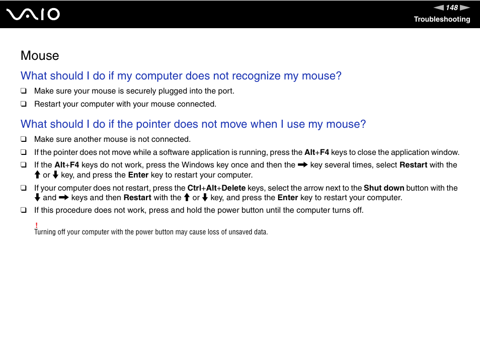 Mouse | Sony VAIO VGN-NS User Manual | Page 148 / 175