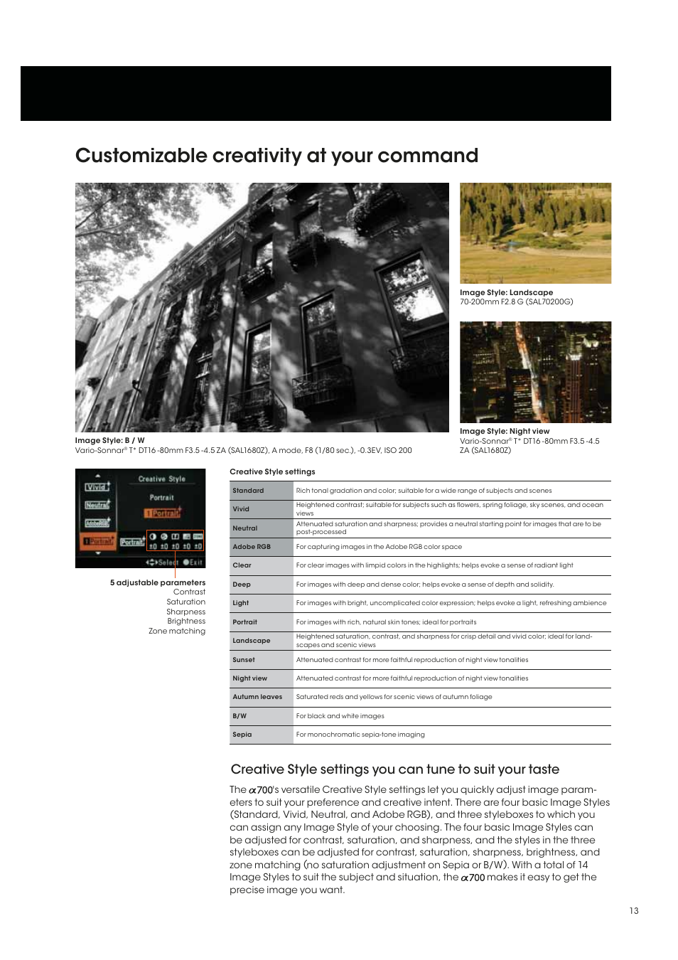 Customizable creativity at your command | Sony alpha 700 User Manual | Page 13 / 28